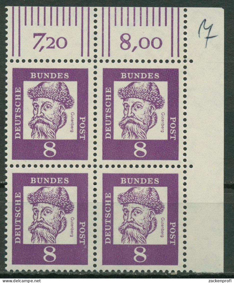 Bund 1961 Bedeutende Deutsche 349 Y W OR 4er-Block Ecke 2 Postfrisch - Unused Stamps
