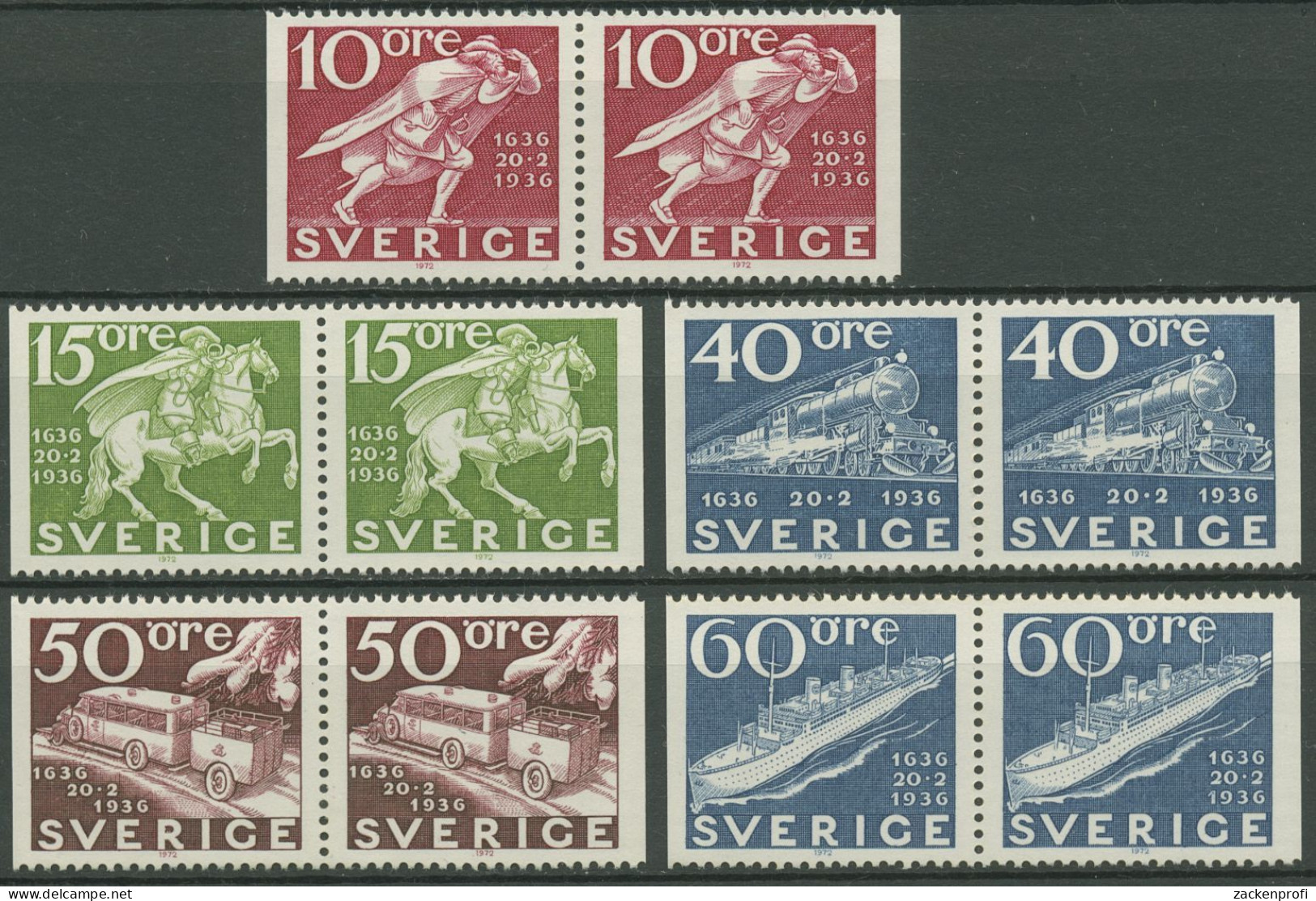 Schweden 1972 STOCKHOLMIA Postfahrzeuge Postbote 765/69 Paare Postfrisch - Unused Stamps