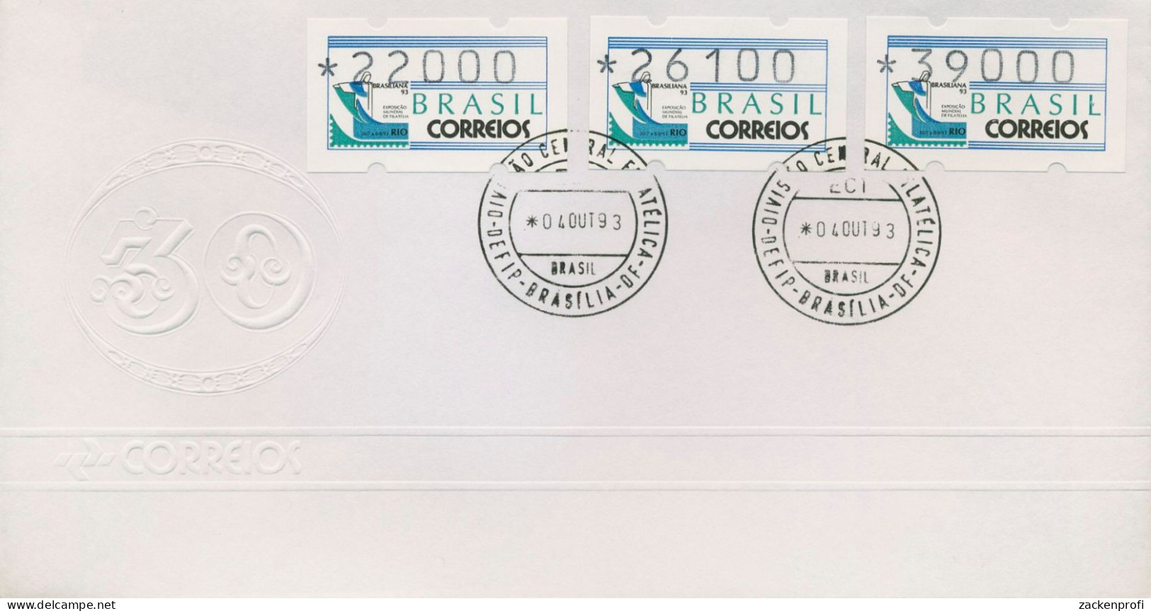 Brasilien 1993 Automatenmarken Satz 22000/26100/39000 ATM 5 S4 FDC (X80265) - Franking Labels