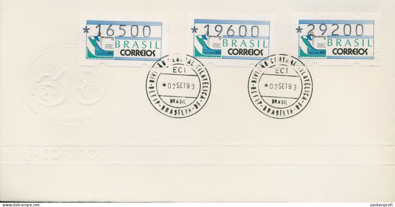 Brasilien 1993 Automatenmarken Satz 16500/19600/29200 ATM 5 S3 FDC (X80264) - Affrancature Meccaniche/Frama