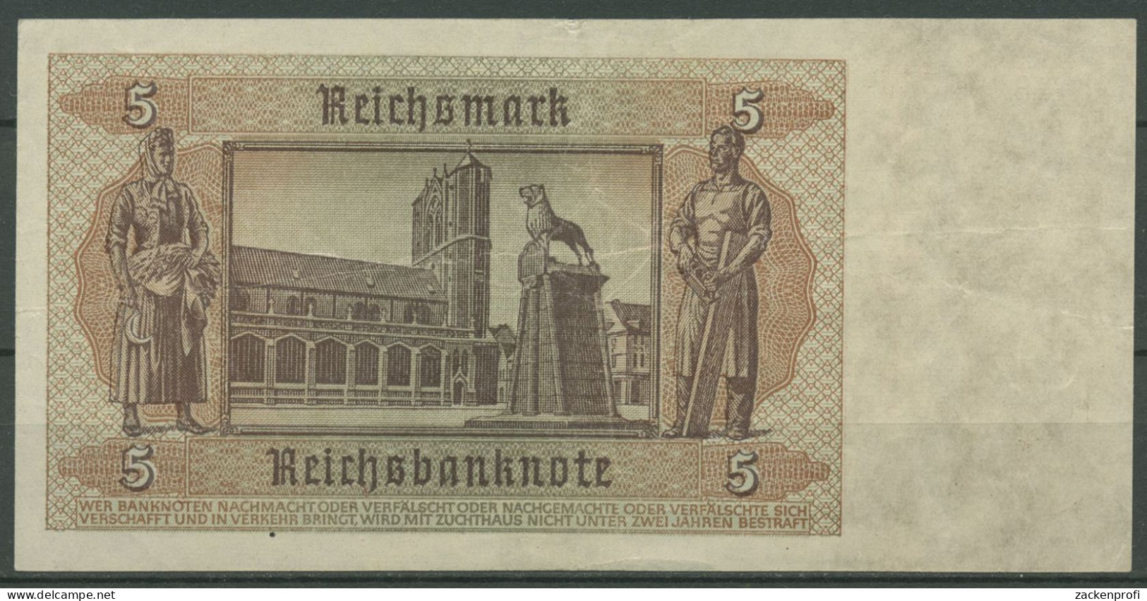 Dt. Reich 5 Reichsmark 1942, Braunschweig Dom, Ro 179 B Serie G Gebraucht (K986) - 5 Reichsmark
