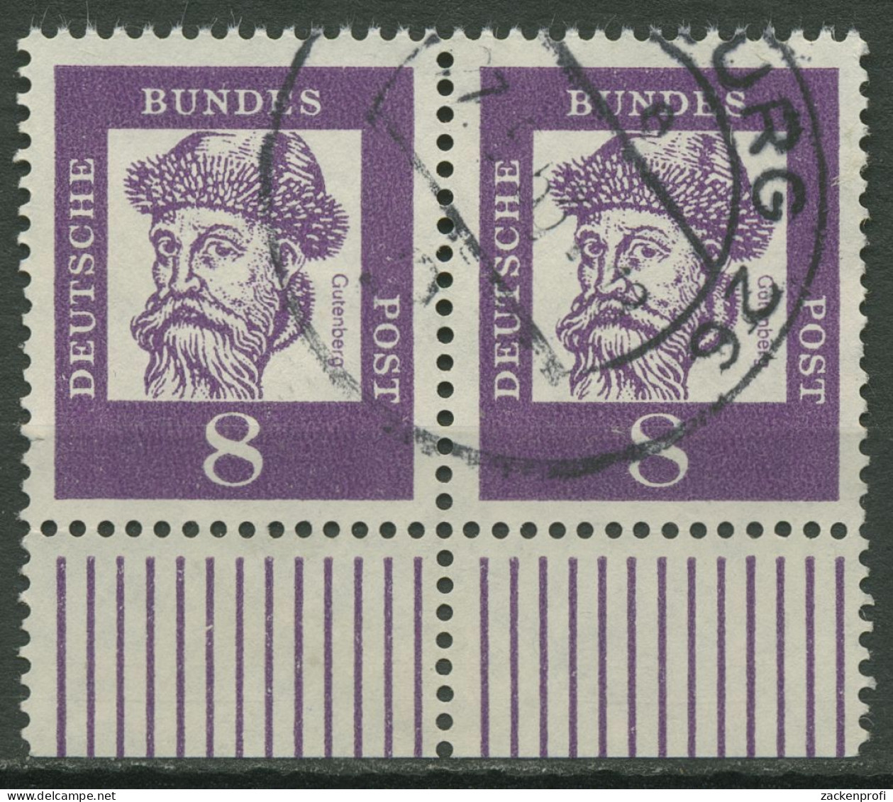 Bund 1961 Bedeutende Deutsche Mit Unterrand 349 Y W UR Waag. Paar Gestempelt - Used Stamps