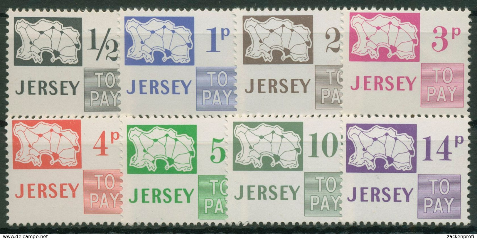 Jersey Portomarken 1971 Ziffern Landkarte P 7/14 Postfrisch - Jersey