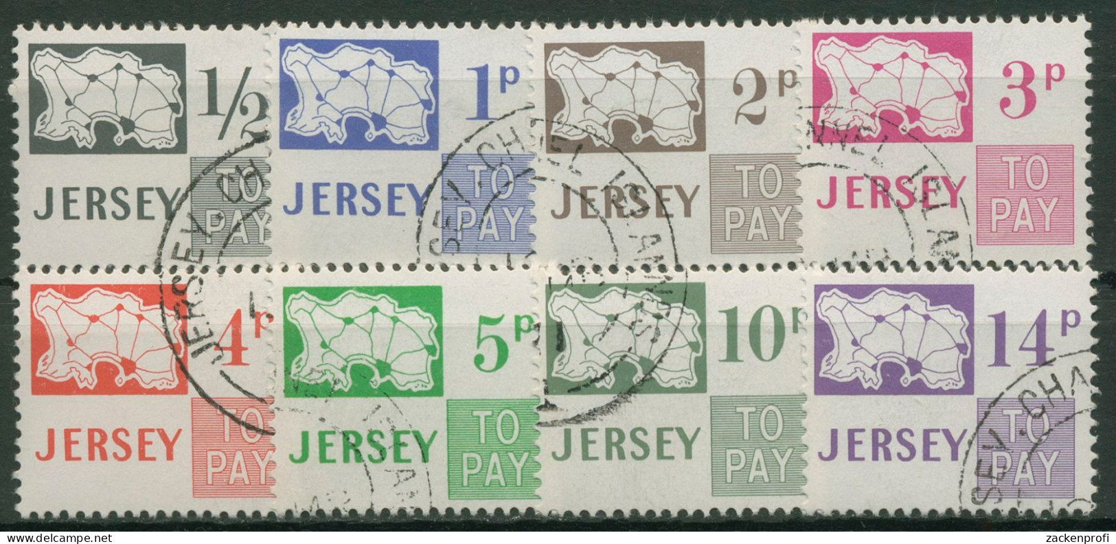 Jersey Portomarken 1971 Ziffern Landkarte P 7/14 Gestempelt - Jersey