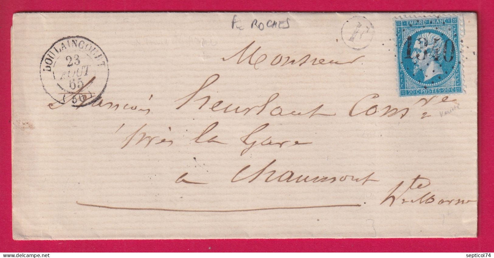 N°22 GC 1340 DOULAINCOURT HAUTE MARNE BOITE RURALE F DE ROCHES POUR CHAUMONT LETTRE - 1849-1876: Période Classique