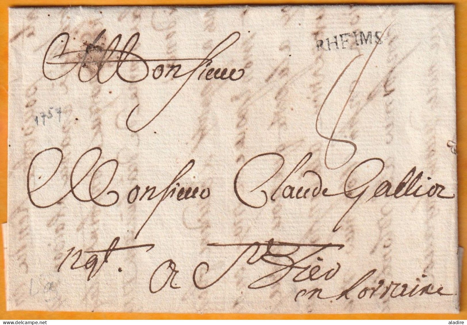 1757 - Marque Postale RHEIMS Reims Sur Lettre De 2 P Avec Facture Vers SAINT DIE En Lorraine, Vosges - Règne De Louis XV - ....-1700: Voorlopers