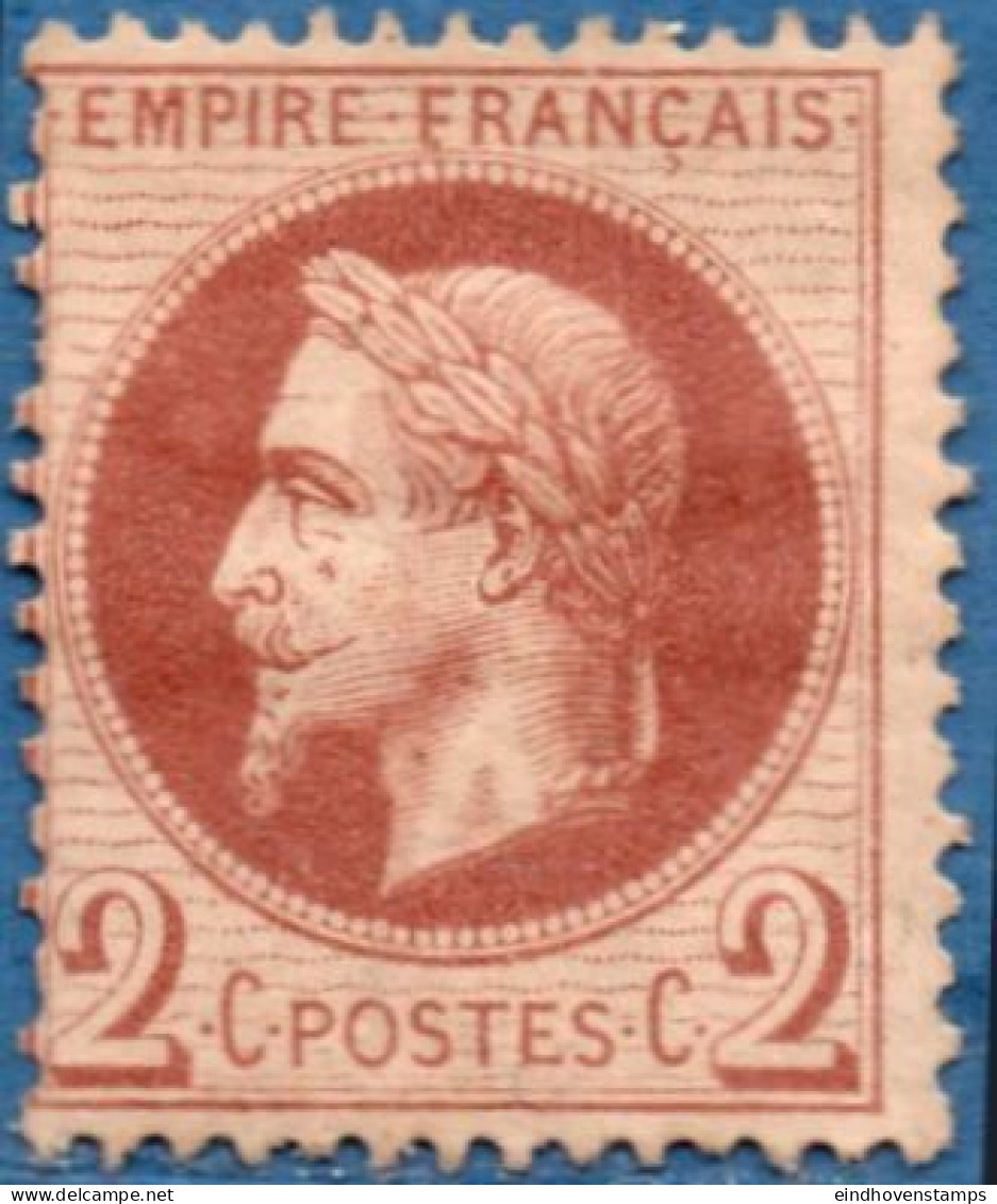 France 1862  2 C Mh, Heavy Hinge - 1863-1870 Napoléon III Lauré