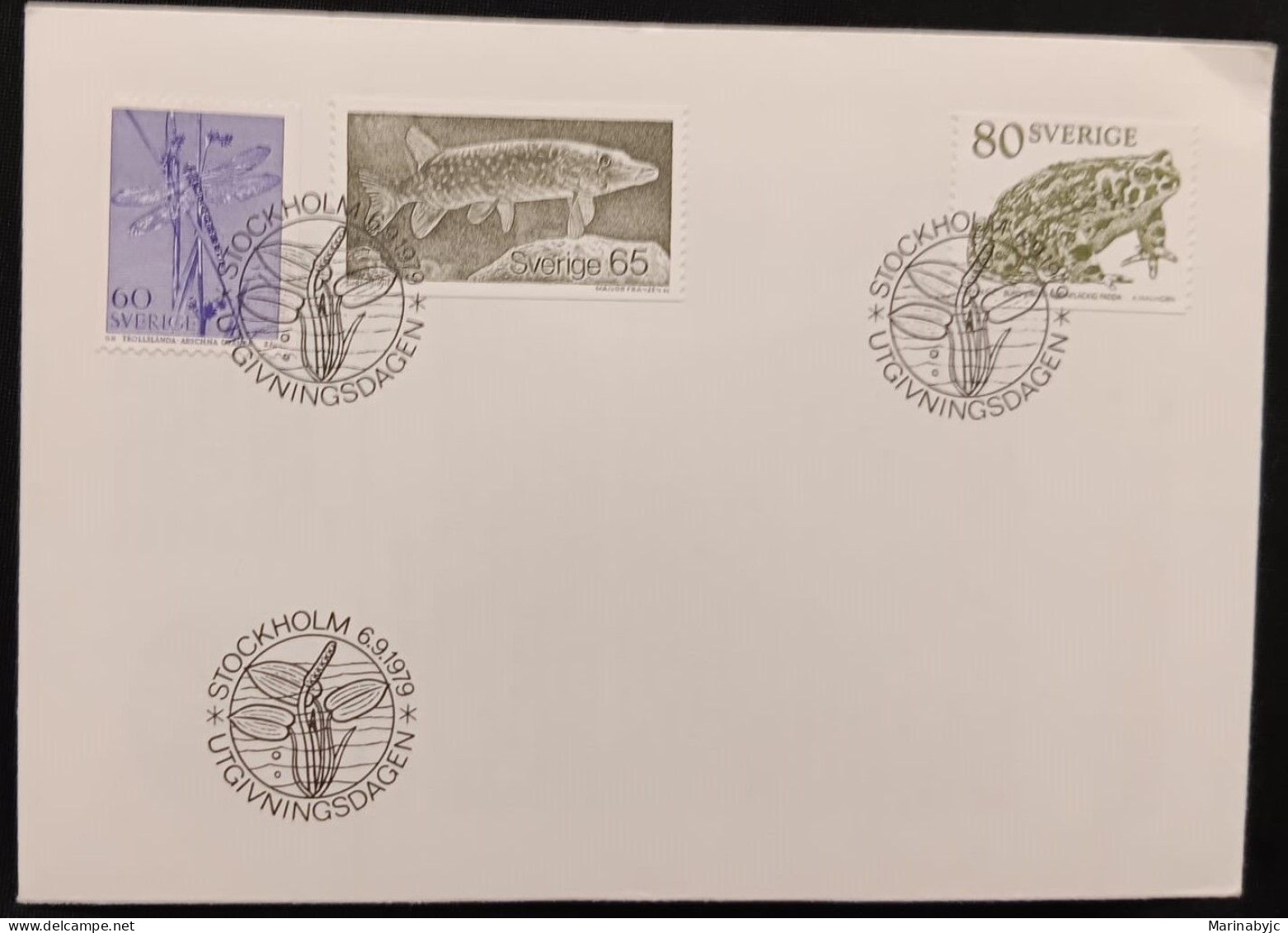 DM)1975, SWEDEN, FIRST DAY COVER, ISSUE STAMPS, NATURE, BLUE HAWK DRAGONFLY, EUROPEAN PIKE, EUROPEAN GREEN TOAD, FDC - Sonstige & Ohne Zuordnung