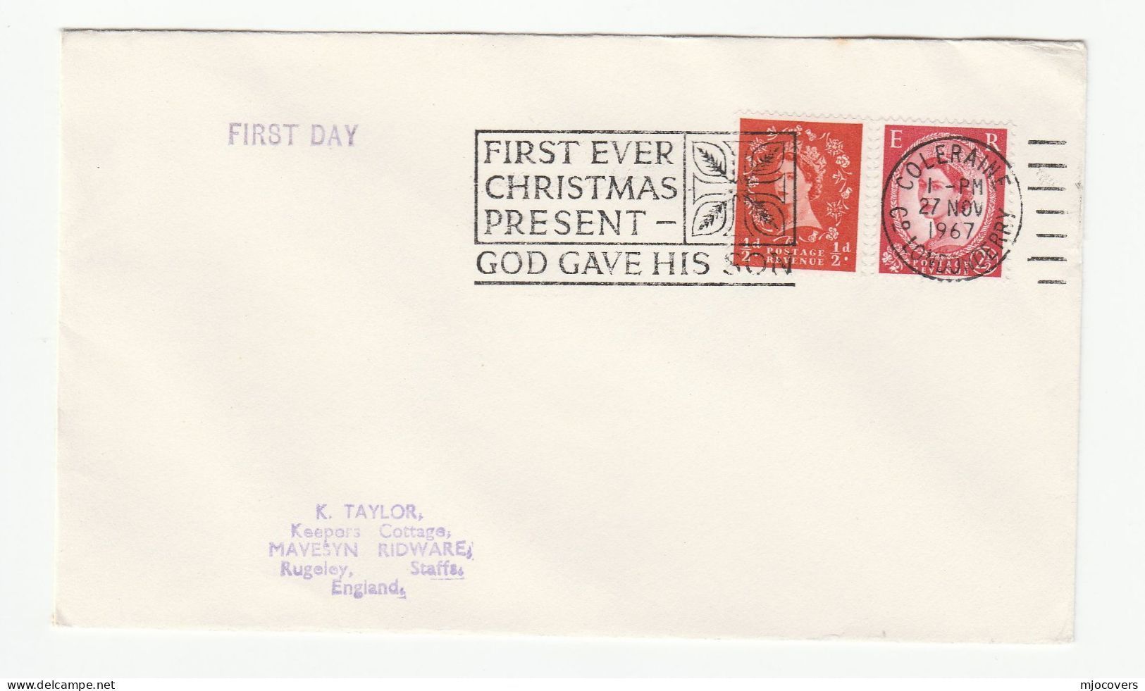Religion 1967  Cover Coleraine FIRST EVER CHRISTMAS PRESENT GOD GAVE HIS SON Illus CROSS SLOGAN  Gb Stamps - Covers & Documents