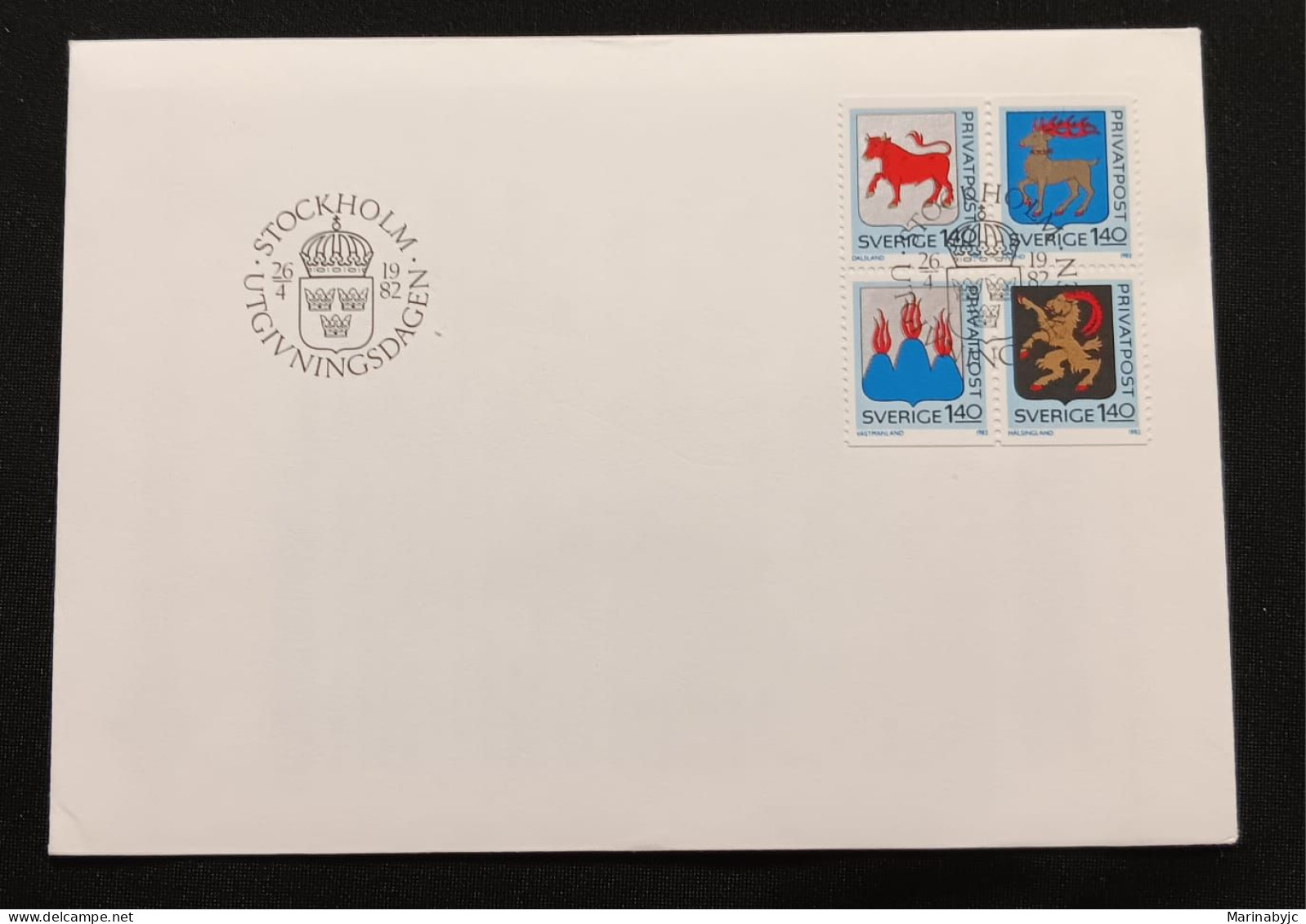 DM)1982, SWEDEN, FIRST DAY COVER, ISSUE, COATS OF PROVINCES. C, DALSLAND, ÖLAND, VÄSTMANLAND, HÄLSINGLAND, FDC - Sonstige & Ohne Zuordnung