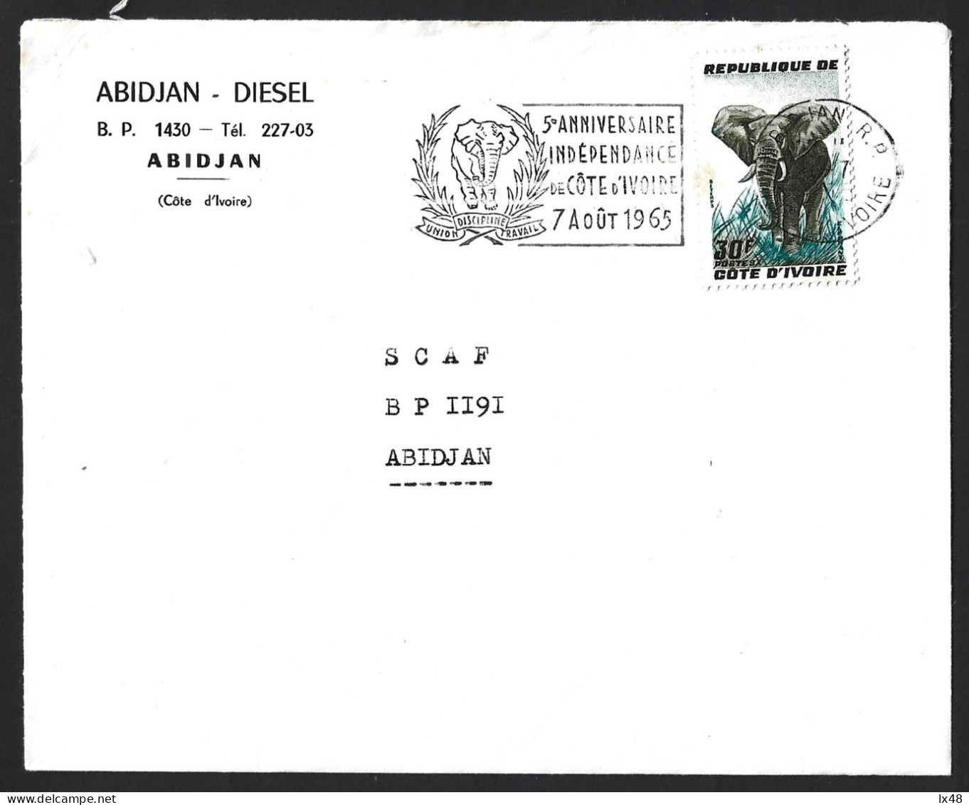 Elephant. Côte D'Ivoire Pennant With Elephant. 5 Years Independence Of Côte D'Ivore 1965. Olifant. Elefant. Éléphant. Fa - Elephants