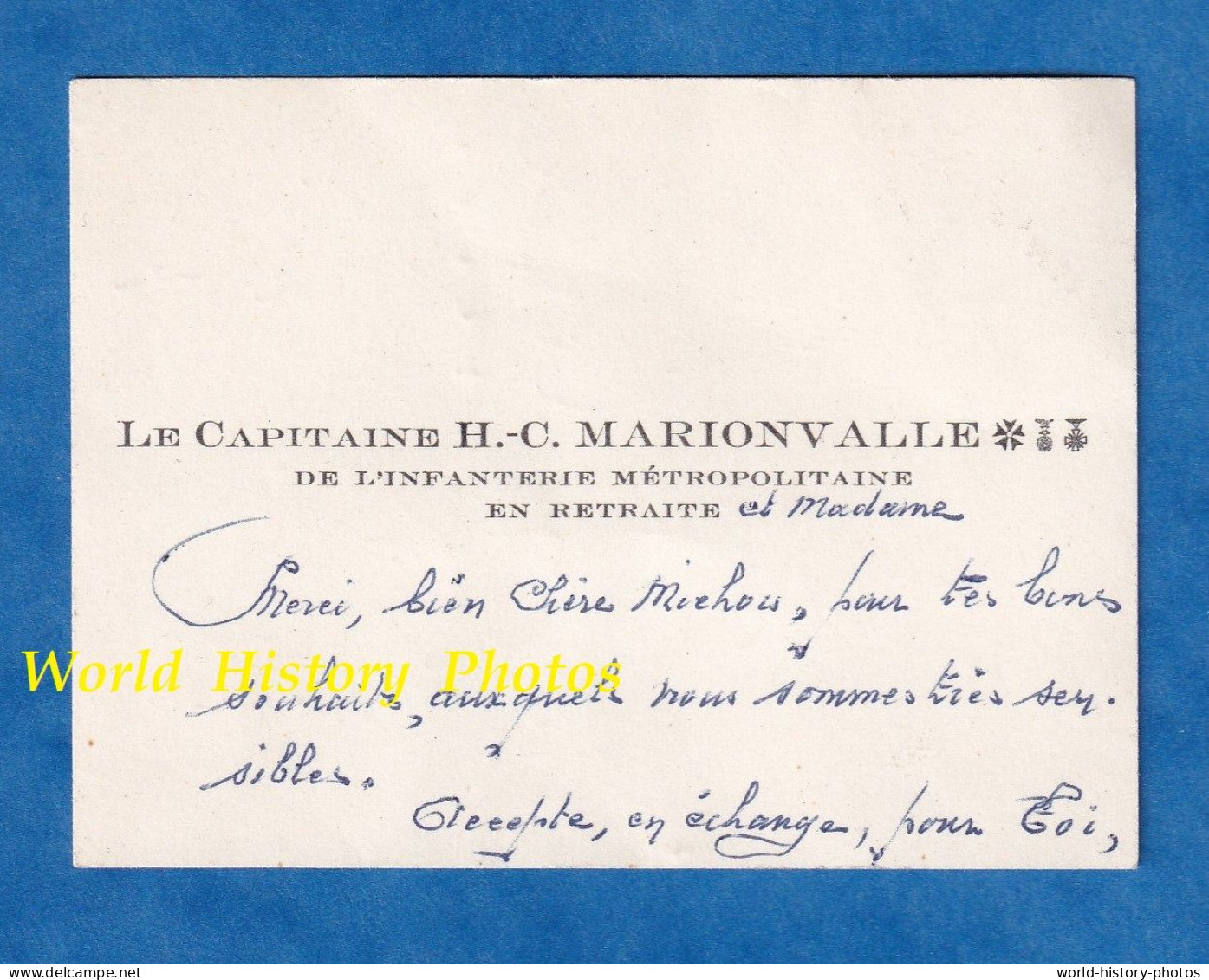 Carte De Visite Ancienne - GREZELS , 1958 - Capitaine H-C. MARIONVALLE , Officier Infanterie Métropolitaine - Médaille - Documents