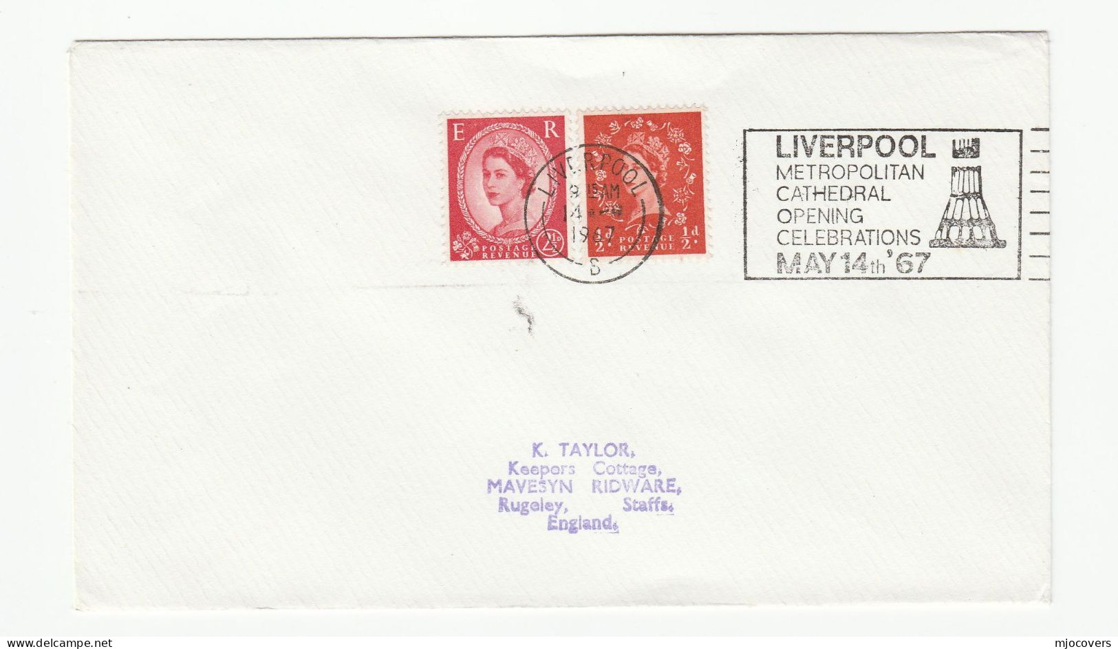 CATHEDRAL 1967 Cover LIVERPOOL METROPOLITAN Opening CELEBRATIONS  Illus Cathedral SLOGAN  Gb Stamps Religion Church - Covers & Documents