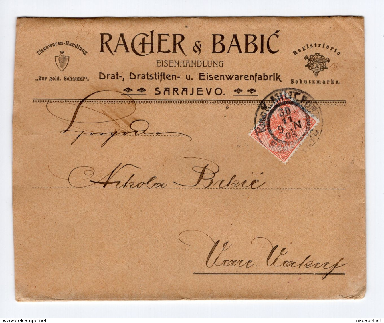 1903. BOSNIA,SARAJEVO,RACHER & BABIC METALWORKS,HEADED COMPANY COVER,10 H. STAMP - Bosnië En Herzegovina