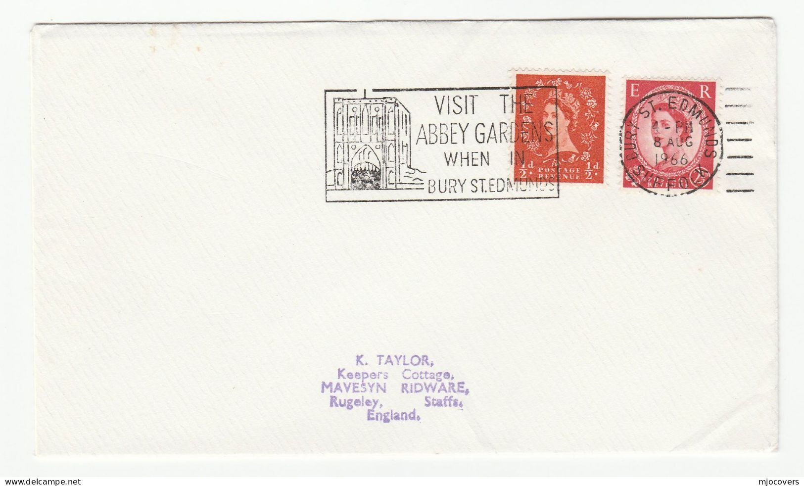 1966 Cover VISIT ABBEY GARDENS When In BURY ST EDMUNDS  Illus ABBEY GATE SLOGAN  Gb Stamps Religion Church - Covers & Documents