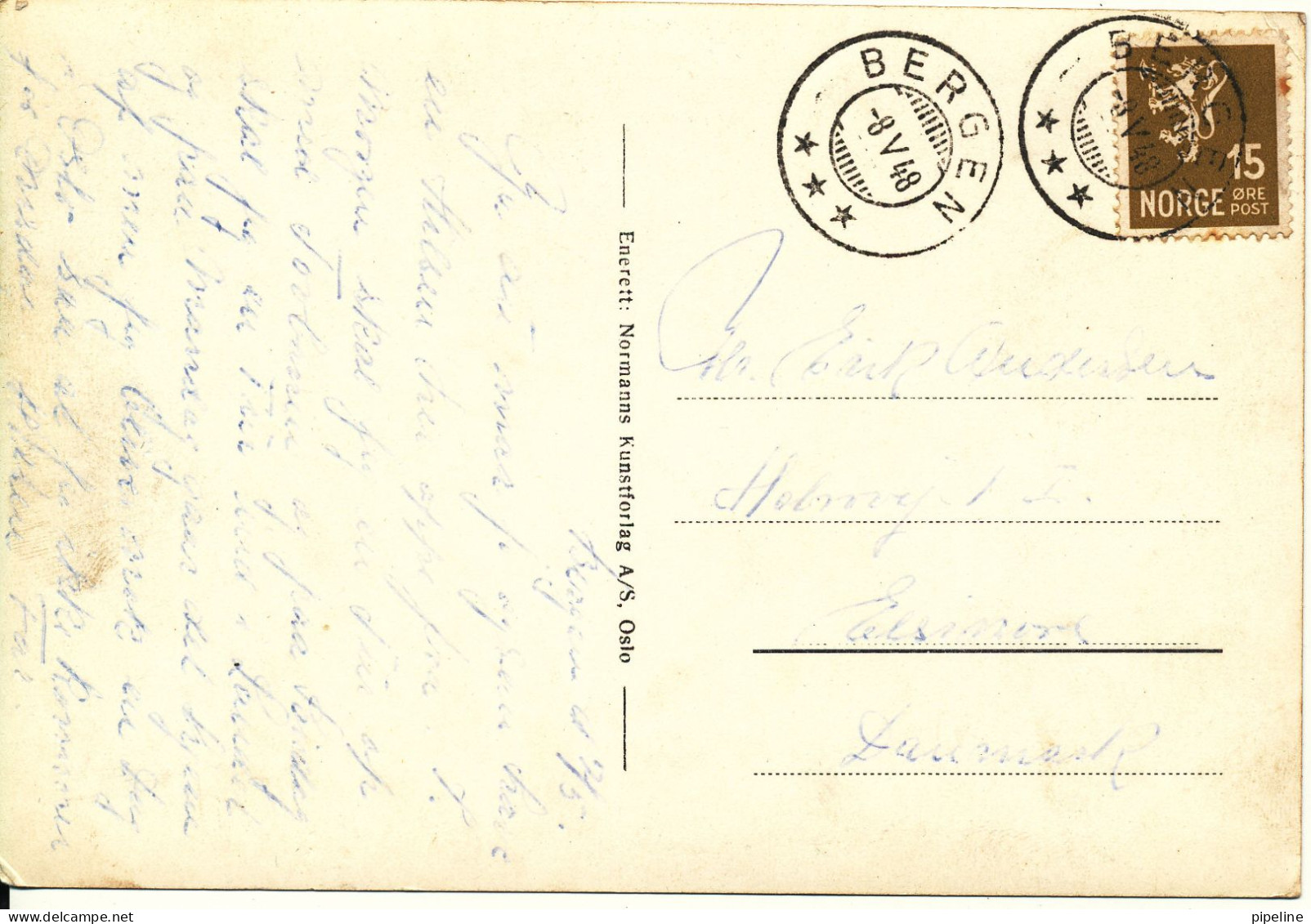 Norway Postcard Sent To Denmark Bergen 8-4-1949 Bergens Fjellbane - Norwegen