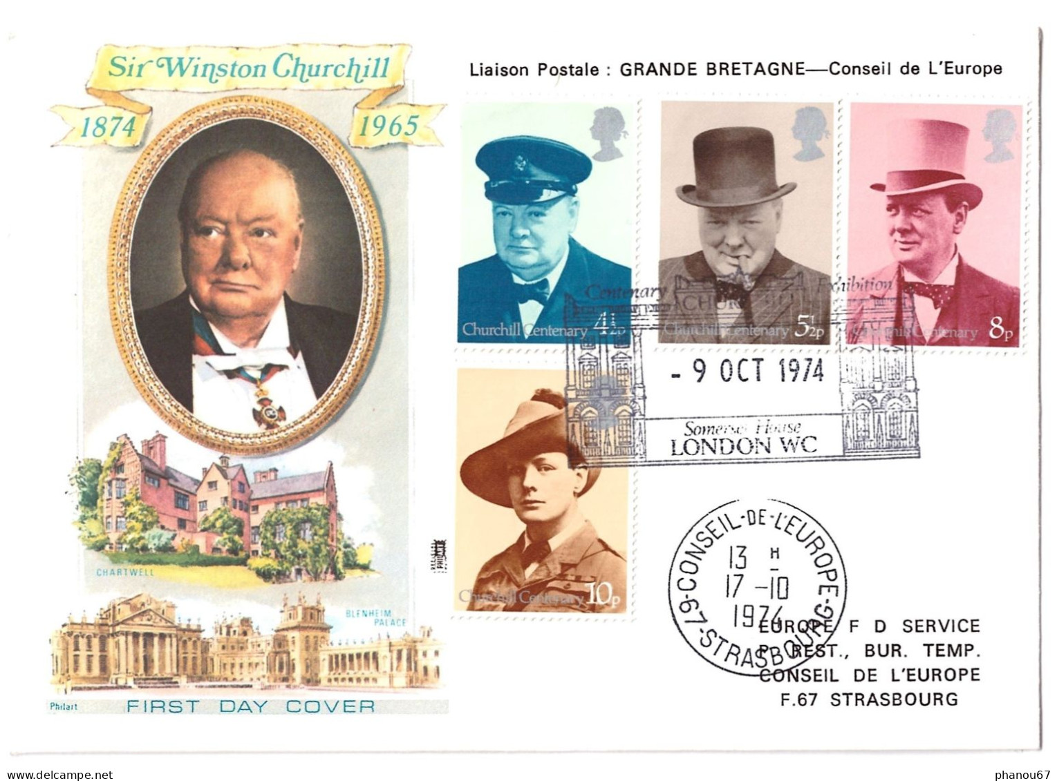 Grande-Bretagne FDC 1971 Sir Winston Churchill  Liaison Postale Grande Bretagne _ Conseil De L'Europe - 1971-1980 Em. Décimales
