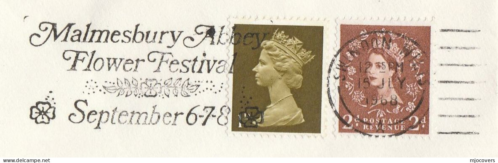 MALMESBURY ABBEY FLOWER FESTIVAL Cover 1968 Illus Flowers SLOGAN Swindon Gb Stamps Religion Church - Covers & Documents