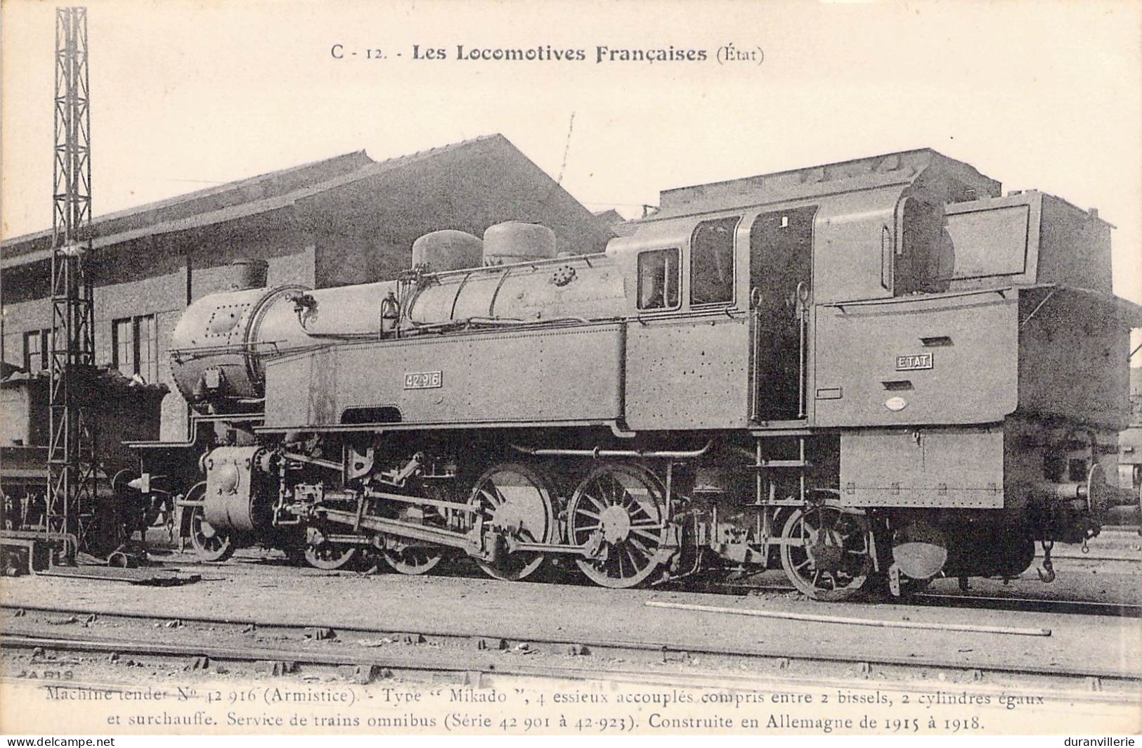 Trains - C12 - Les Locomotives Françaises (Etat) Machine-tender N°12 916 (Type Mikado). Edit F. Fleury Paris - Train - Treni