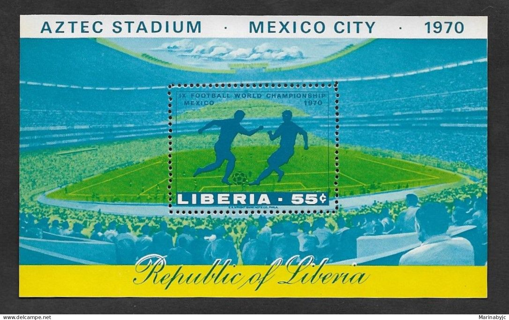 SE)1970 LIBERIA SPORTS SERIES, 9th WORLD FOOTBALL CHAMPIONSHIP MEXICO '70, AZTECA STADIUM, SOUVENIR SHEET, MNH - Mexico