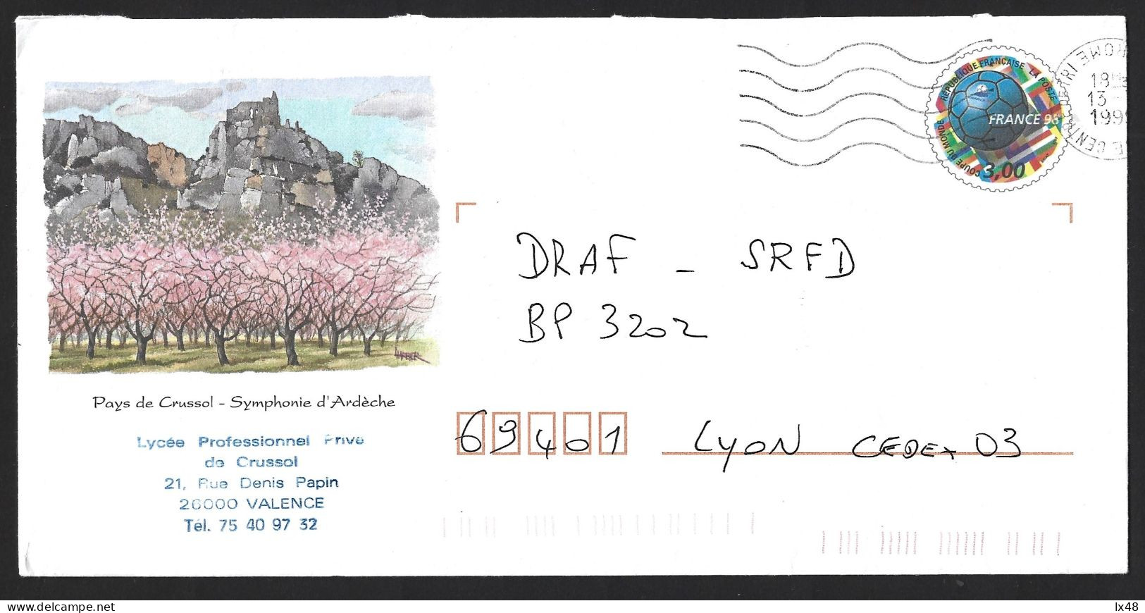 Almond Trees In Bloom. Pays De Crussol, Valence, France. Stationery Card With Football From The 1998 World Cup. - Environment & Climate Protection