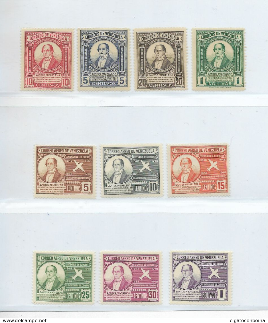 VENEZUELA 1949 SANTOS MICHELENA AND PLANE SET MICHEL 533-42 SCOTT 424-7, C272-7 MNH - Venezuela