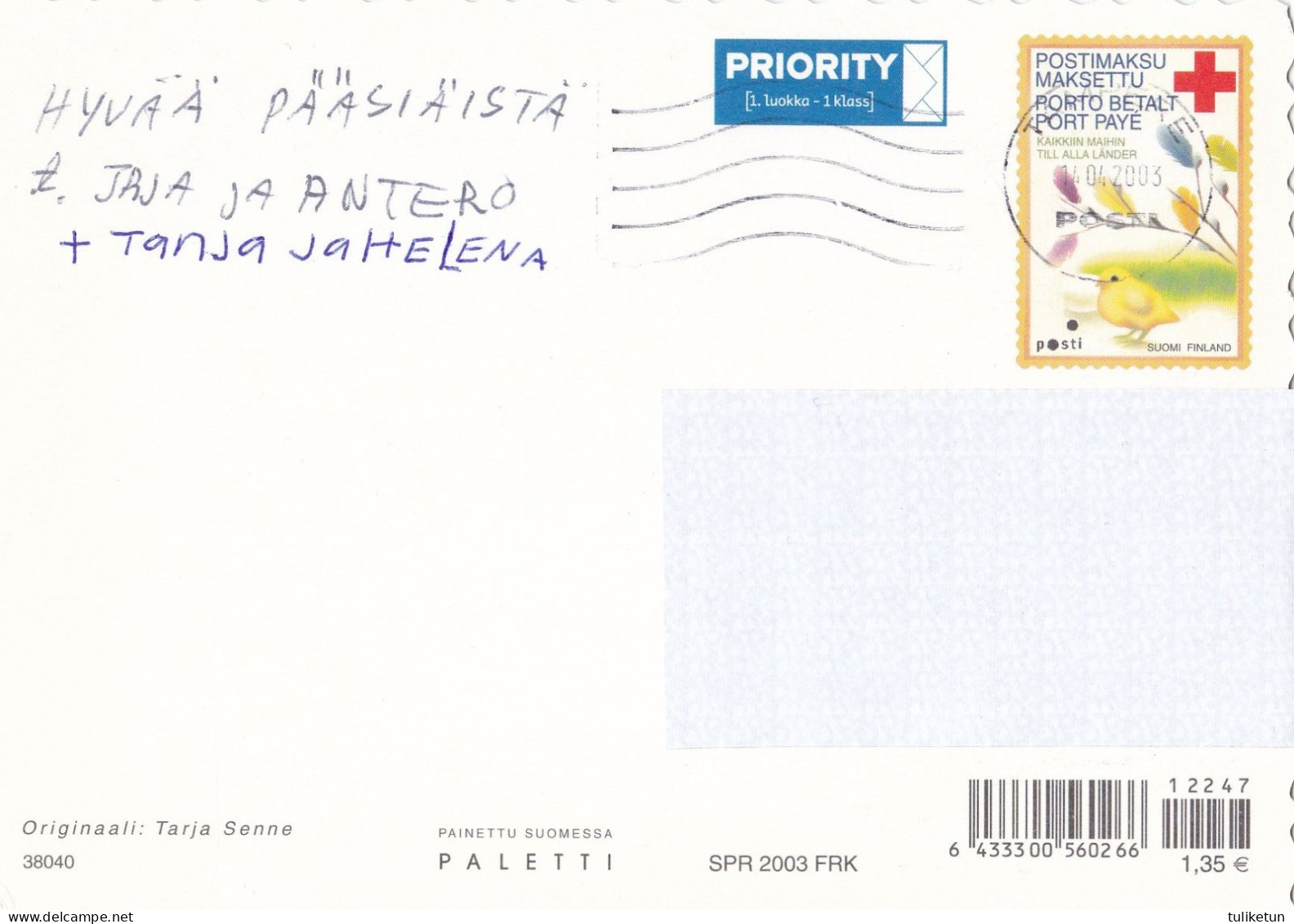 Postal Stationery - Easter Cock - Chicken Bringing Eggs - Red Cross 2003 - Suomi Finland - Postage Paid - RARE - Entiers Postaux