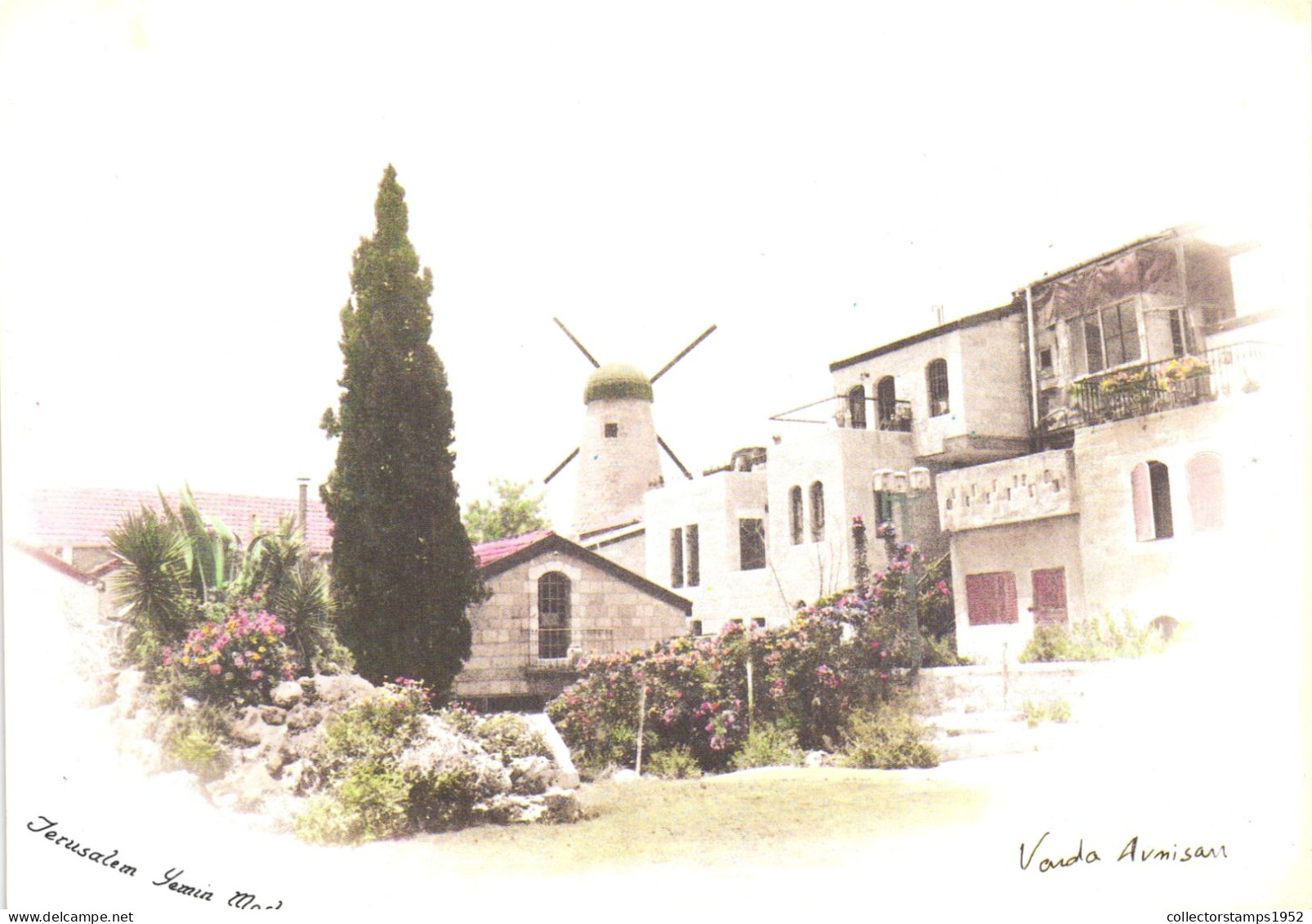 JERUSALEM, MONTEFIORE WINDMILL, ARCHITECTURE, GARDEN, ISRAEL, SIGNED, POSTCARD - Israele