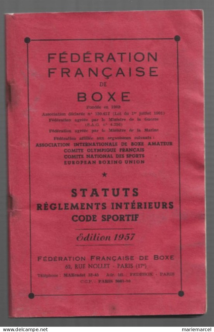 FEDERATION FRANCAISE DE BOXE. 1957. - Sport