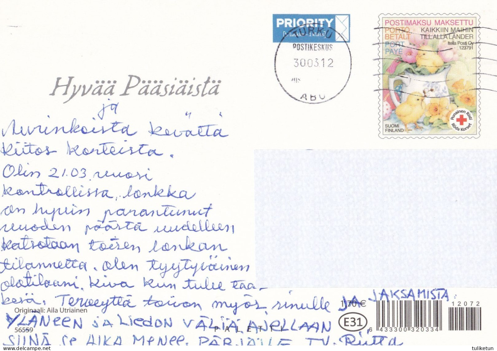 Postal Stationery - Girls Picking Up Willows - Bunny - Red Cross 2012 - Suomi Finland - Postage Paid - Entiers Postaux