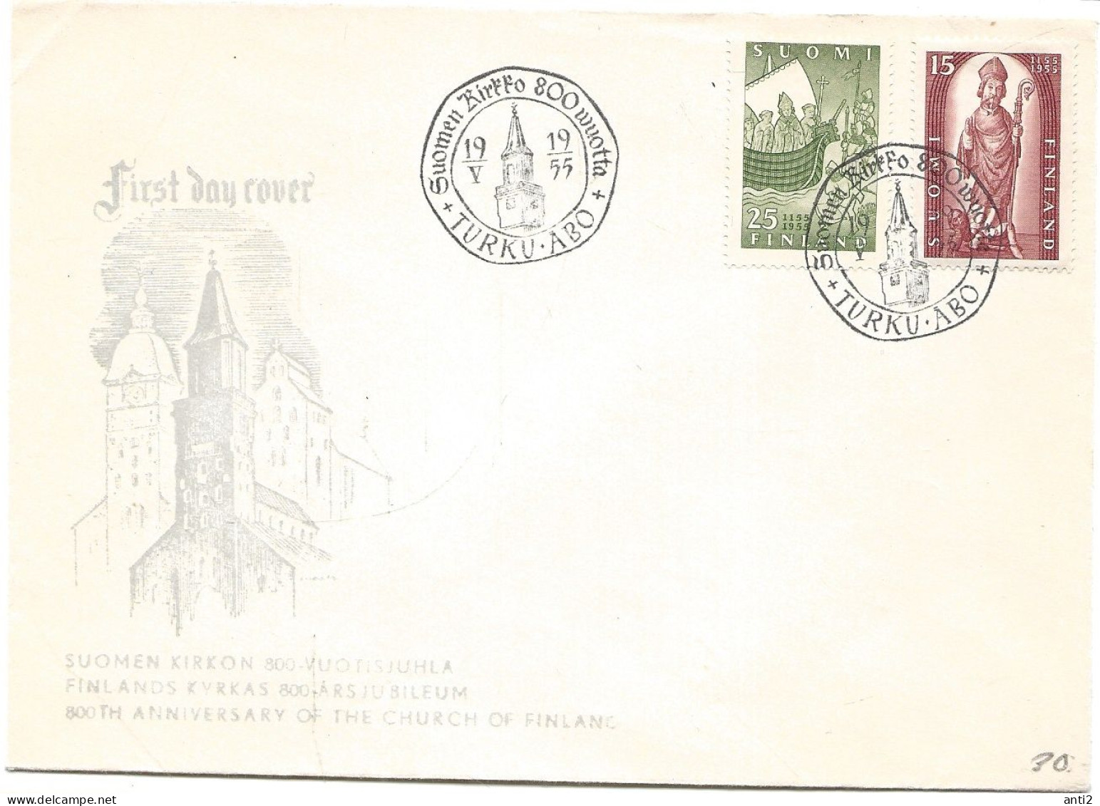 Finland   1955 800th Anniversary Of Christianity In Finland, Bishop Henrik, And Ship  Mi 439-440 FDC - Storia Postale