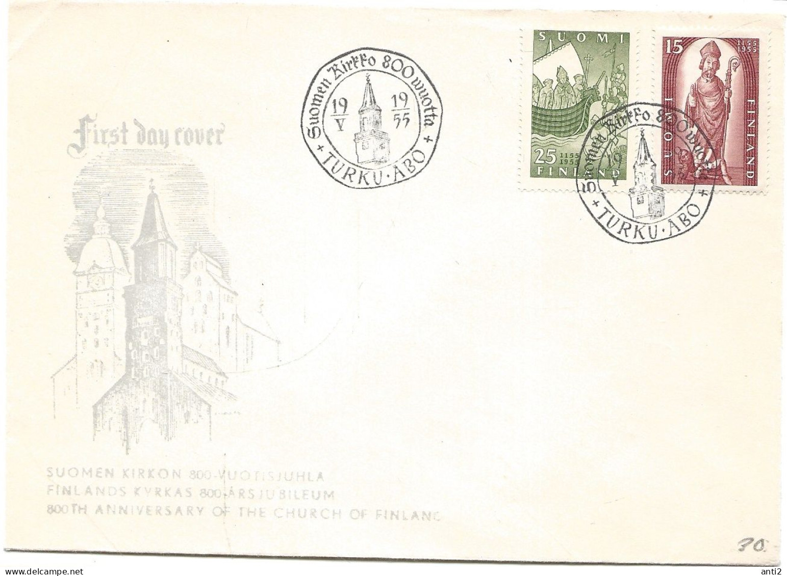 Finland   1955 800th Anniversary Of Christianity In Finland, Bishop Henrik, And Ship  Mi 439-440 FDC - Brieven En Documenten