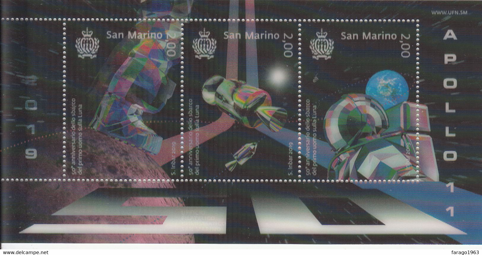 2019 San Marino 3D Hologram Moon Landing Space Exploration COOL!!  Souvenir Sheet MNH @ BELOW FACE VALUE - Unused Stamps