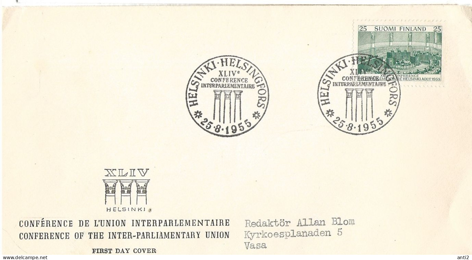 Finland   1955 800th Anniversary Of Christianity In Finland, Bishop Henrik, And Ship  Mi 441 FDC - Brieven En Documenten