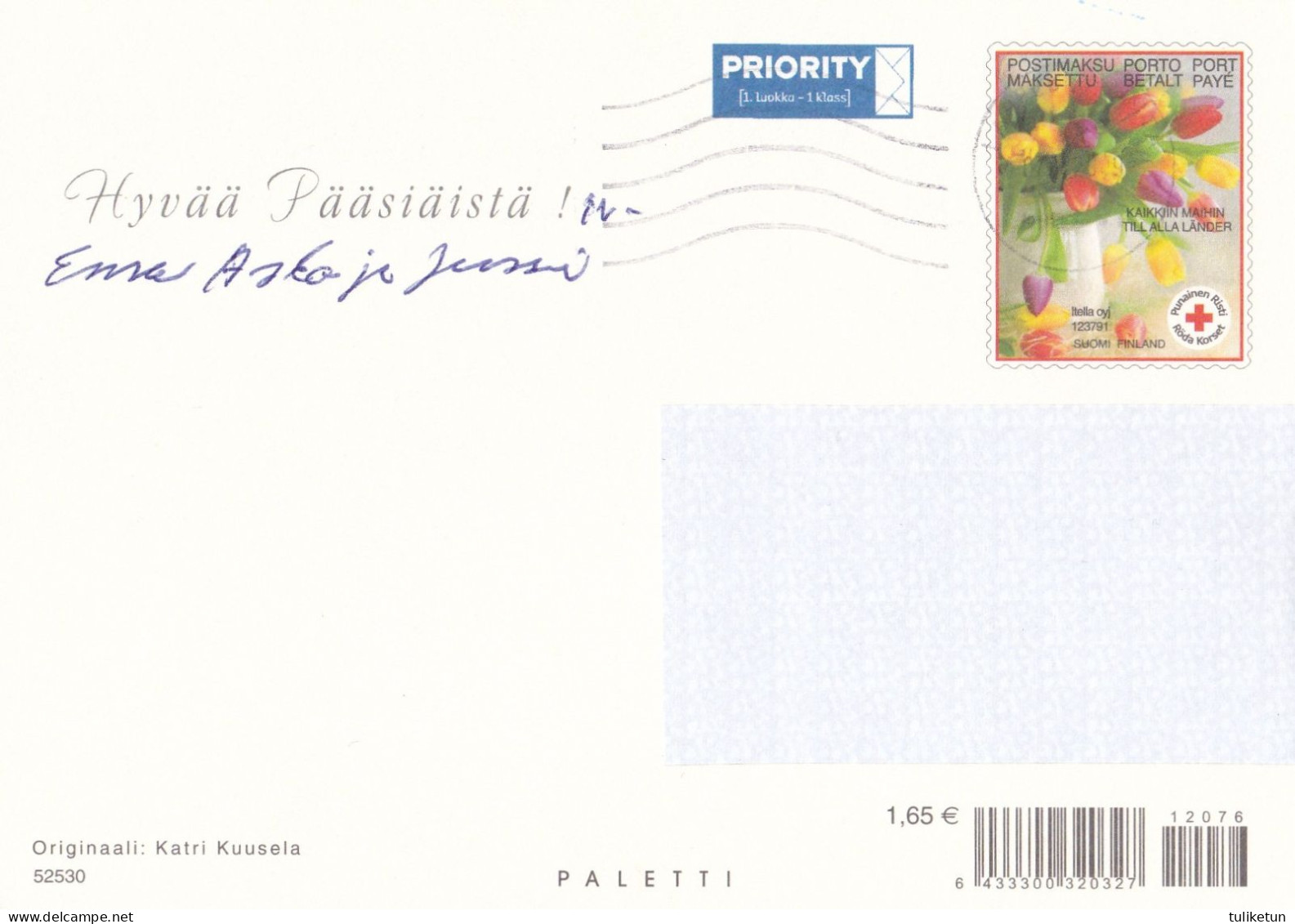 Postal Stationery - Bunny Holding Basket Full Of Eggs - Flowers - Chick - Red Cross - Suomi Finland - Postage Paid - Enteros Postales
