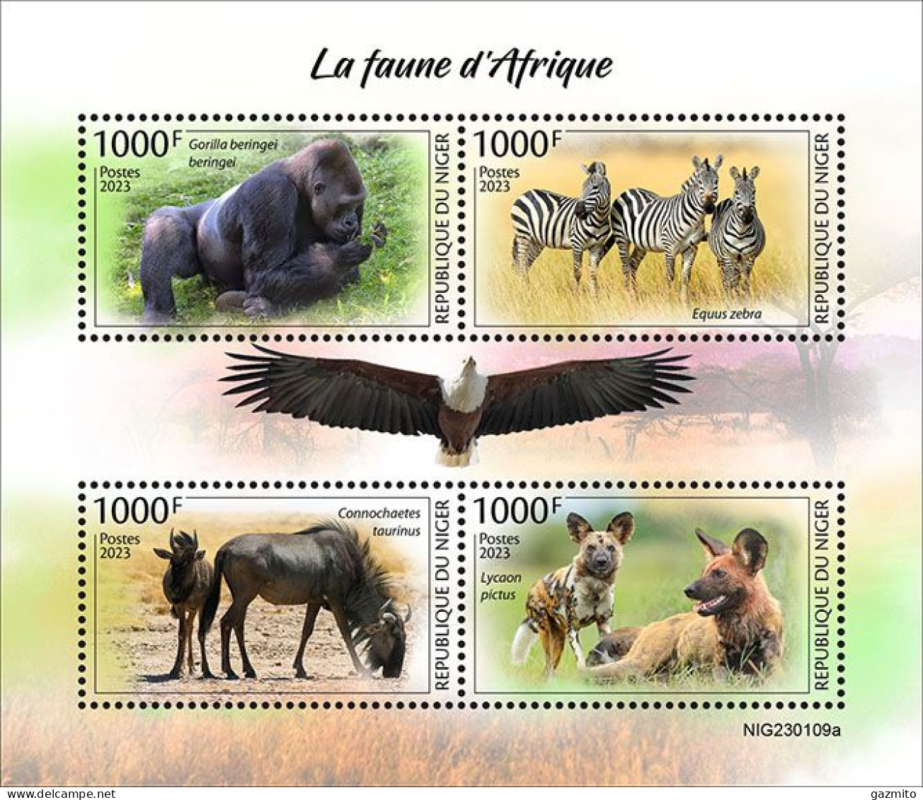 Niger 2023, Animals Of Africa, Gorilla, Zebra, Eagle, 4val In BF - Autres & Non Classés