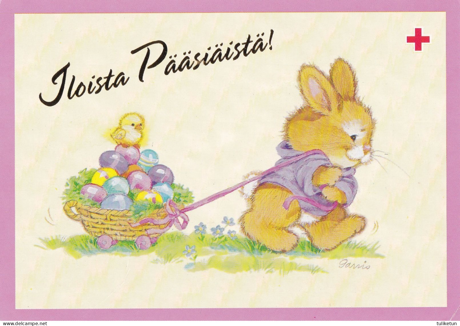 Postal Stationery - Bunny Pulling The Basket Full Of Eggs - Chick - Red Cross 1992 - Suomi Finland - Postage Paid - Postal Stationery