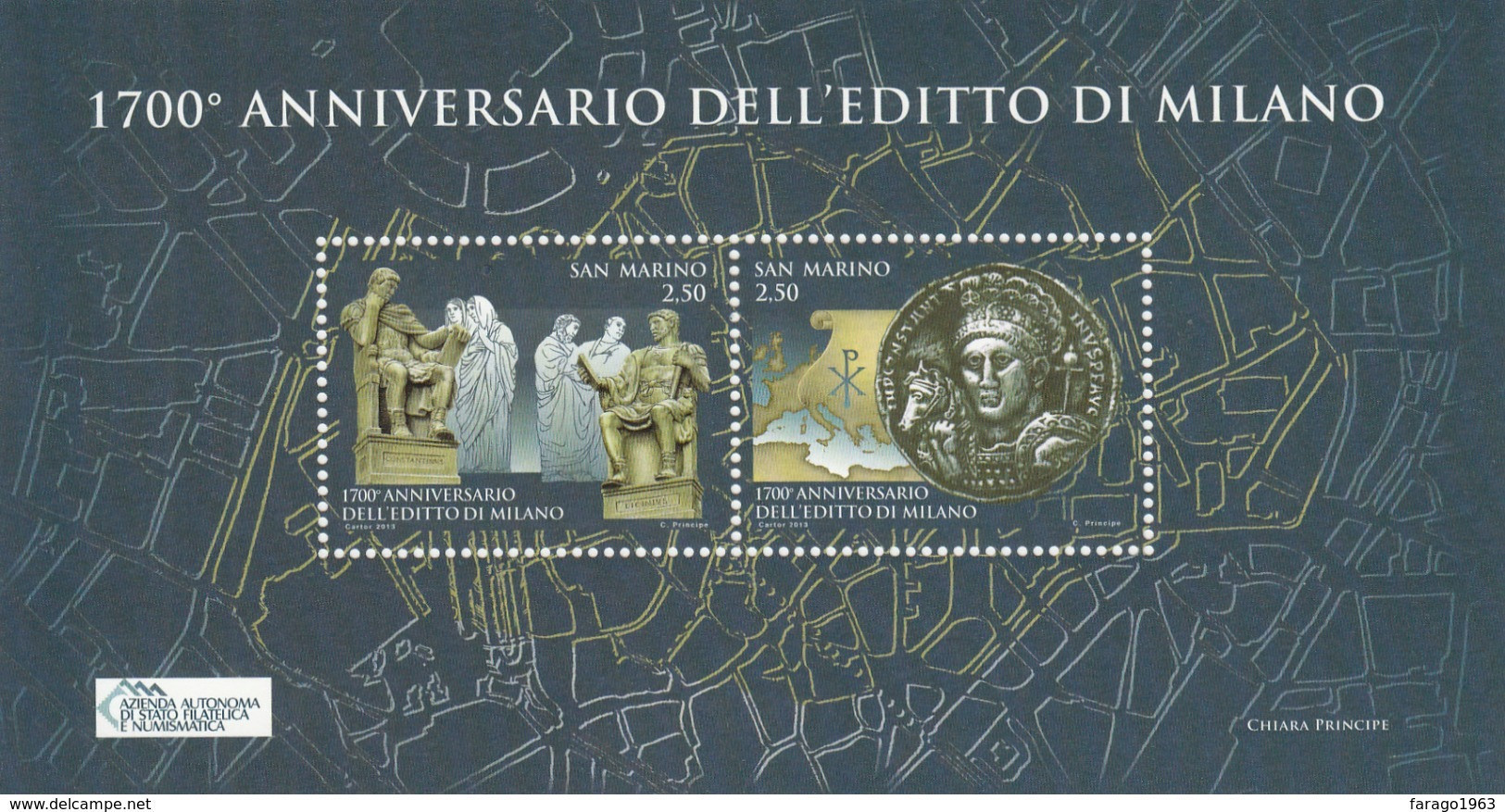 2013 San Marino Edict Of Milan Miniature Sheet Of 2 MNH @ Well BELOW Face Value - Unused Stamps