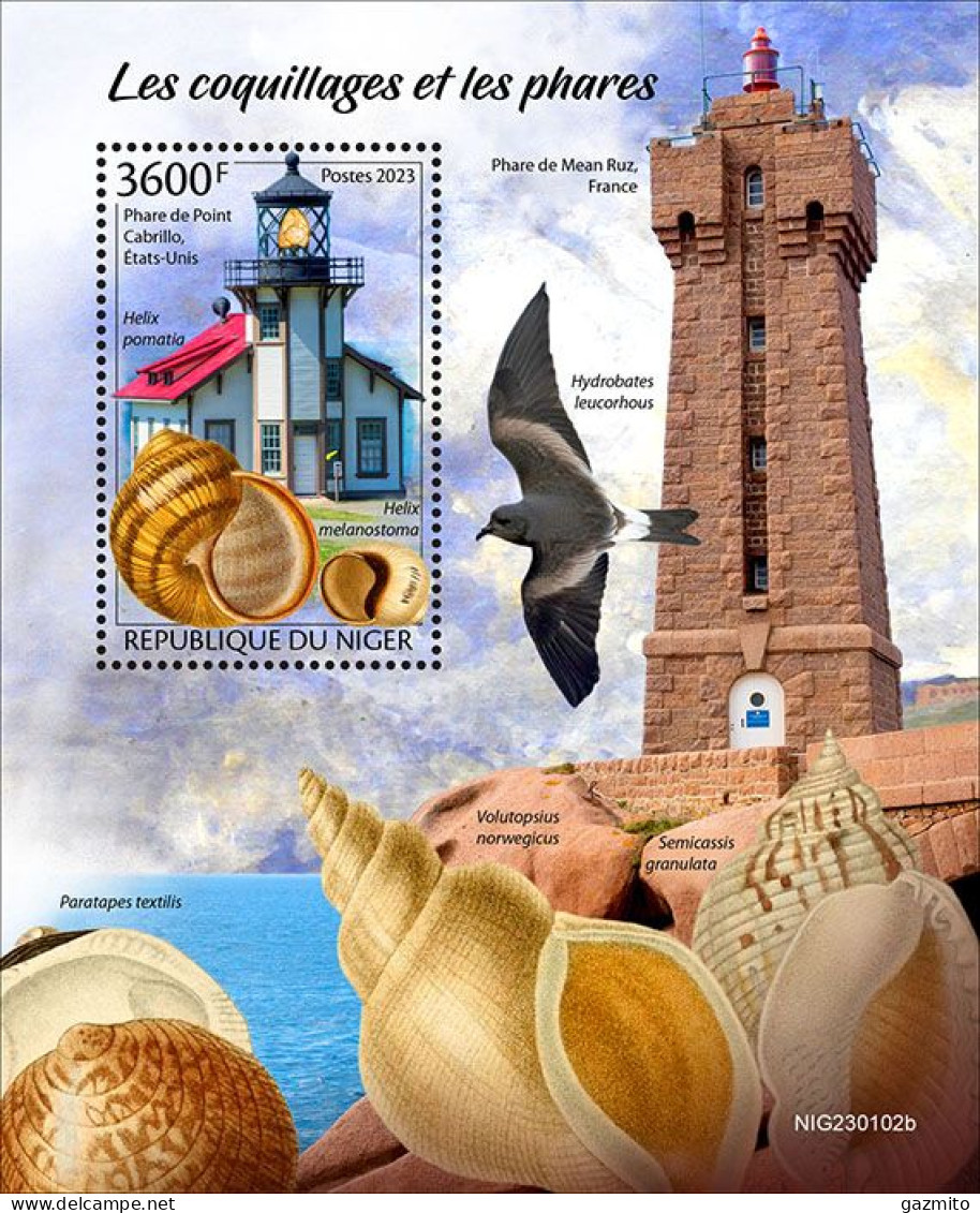 Niger 2023, Lighthouse, Shells, Birds, BF - Marine Web-footed Birds