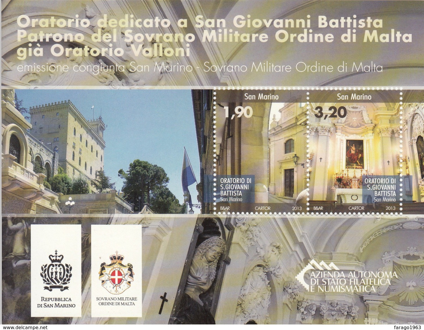 2013 San Marino Church Of John The Baptist Miniature Sheet Of 2 MNH @ Well BELOW Face Value - Unused Stamps