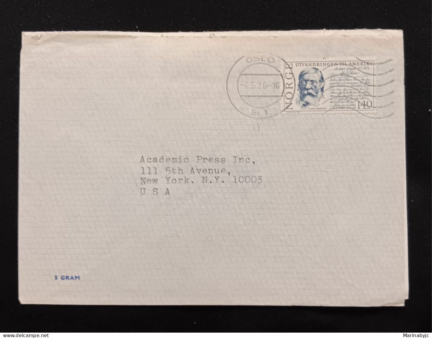 DM)1976, NORWAY, LETTER SENT TO U.S.A, AIR MAIL, WITH STAMP CL ANNIVERSARY OF THE EMIGRATION TO AMERICA, CLENG PEERSON, - Autres & Non Classés