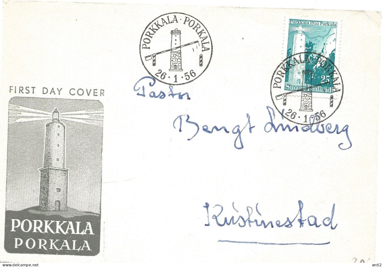 Finland   1956 Return Of Porkola To Finland. Porkkala Lighthouse In Front Of Map Mi 453 FDC - Briefe U. Dokumente