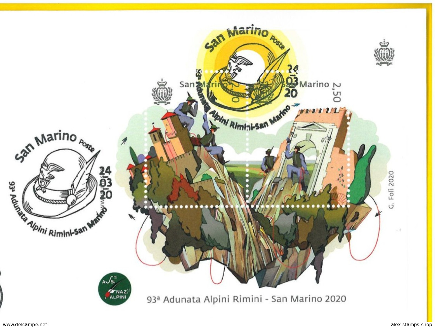 SAN MARINO 2020 FDC 93° ADUNATA DEGLI ALPINI RIMINI FIRST DAY COVER - FDC