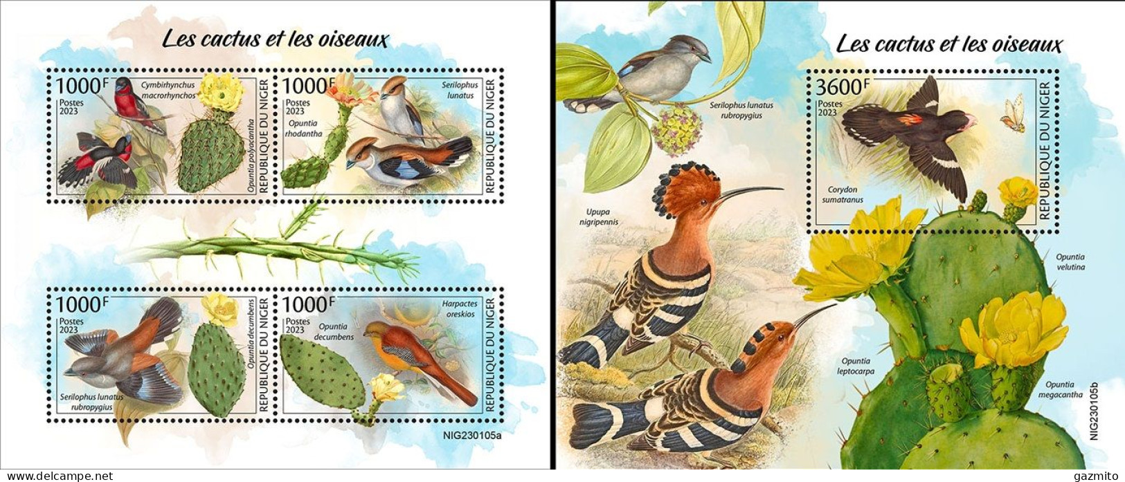 Niger 2023, Cactus And Birds, 4val In BF+BF - Niger (1960-...)