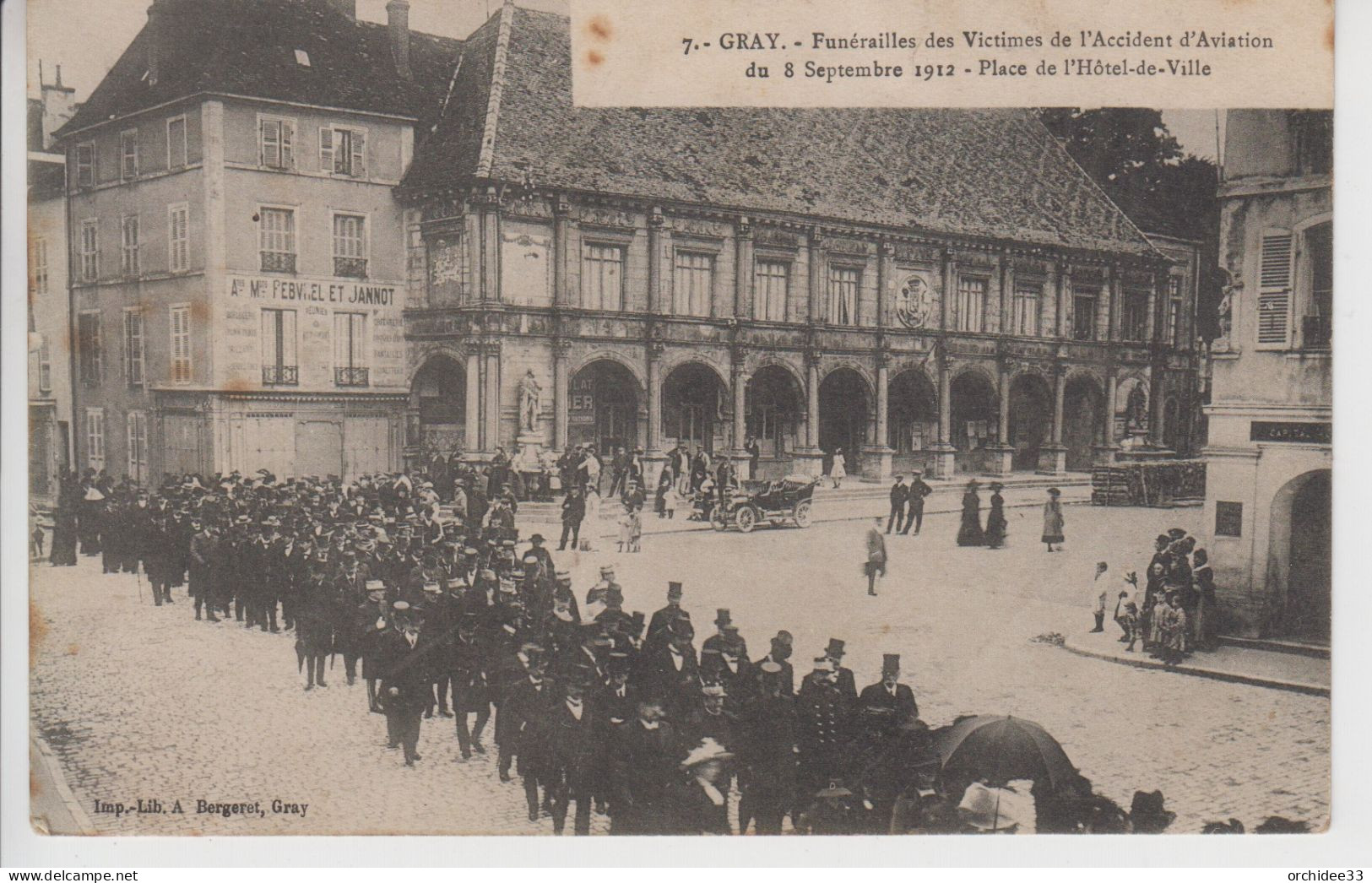 CPA Gray - Funérailles Des Victimes De L'accident D'aviation Du 8 Septembre 1912 - Place De L'hôtel-de-ville - Gray