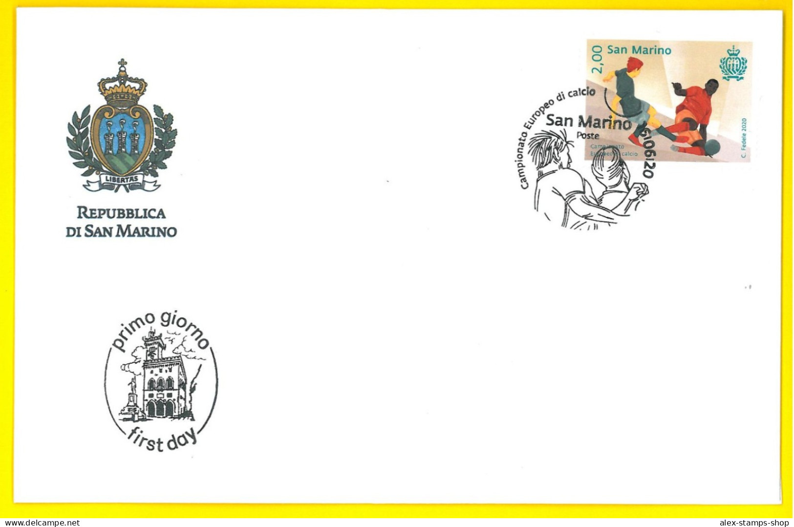 SAN MARINO 2020 FDC CAMPIONATO EUROPEO CALCIO 2021 FIRST DAY - FDC