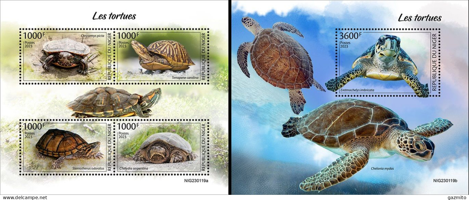 Niger 2023, Animals, Turtles, 4val In BF+BF - Turtles