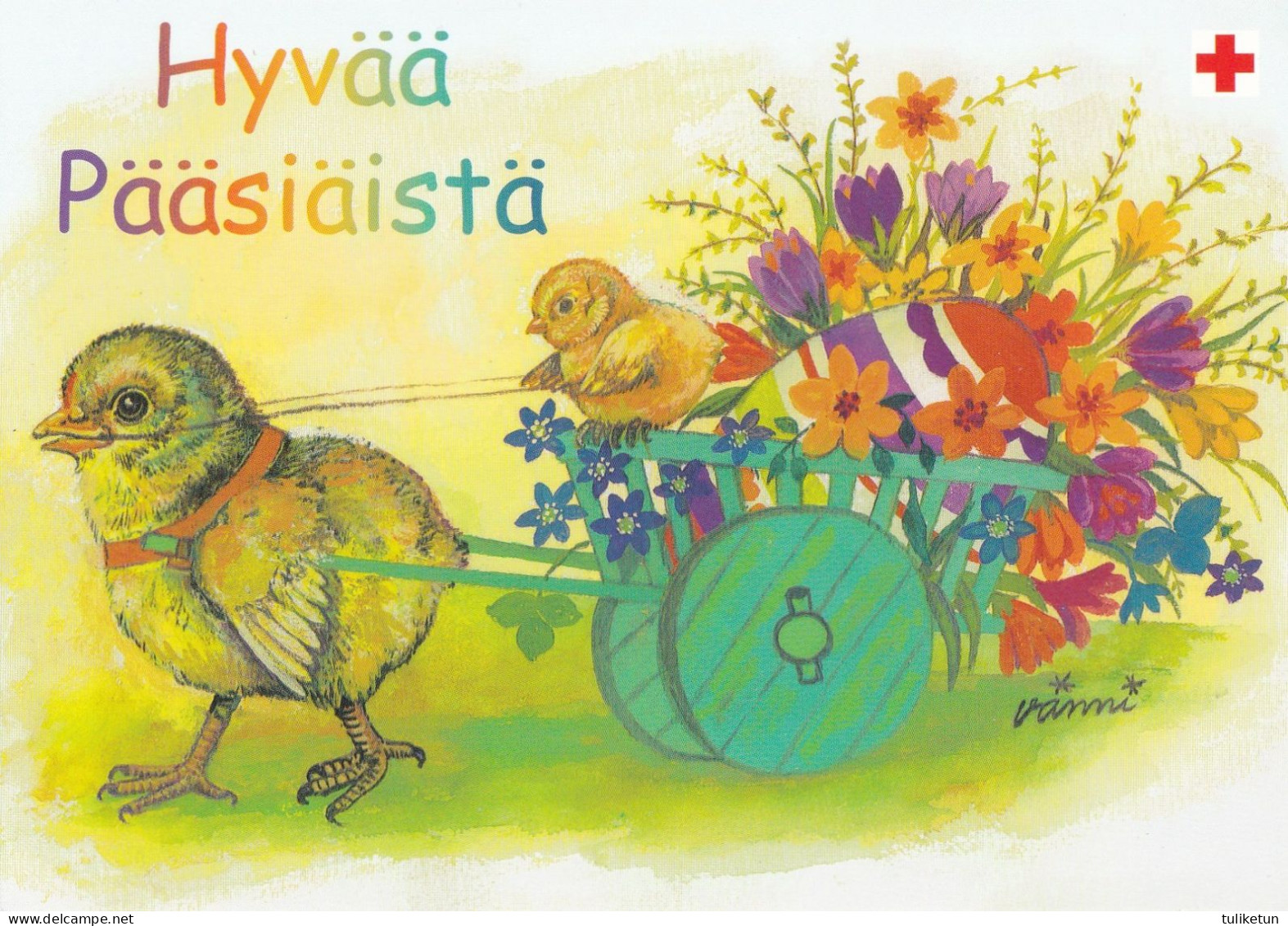 Postal Stationery - Chick Pulling A Stroller - Egg - Flowers - Red Cross 2004 - Suomi Finland - Postage Paid - Ganzsachen