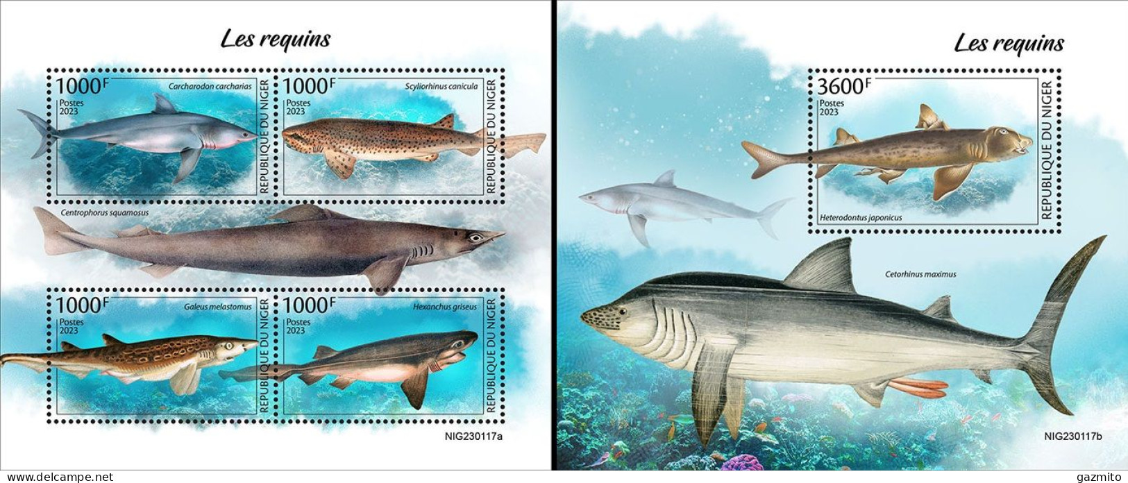 Niger 2023, Animals, Sharks, 4val In BF+BF - Fishes