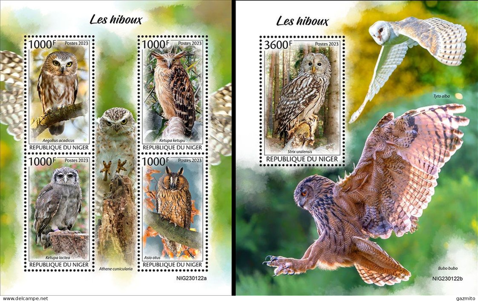 Niger 2023, Animals, Owls, 4val In BF+BF - Hiboux & Chouettes